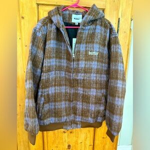 Butter NWT Jacket w/Hood Brown & Purple Size XL Tartan Outlander Vibe